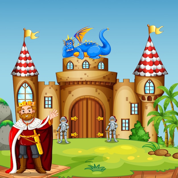 A drigon king at castle | Free Vector