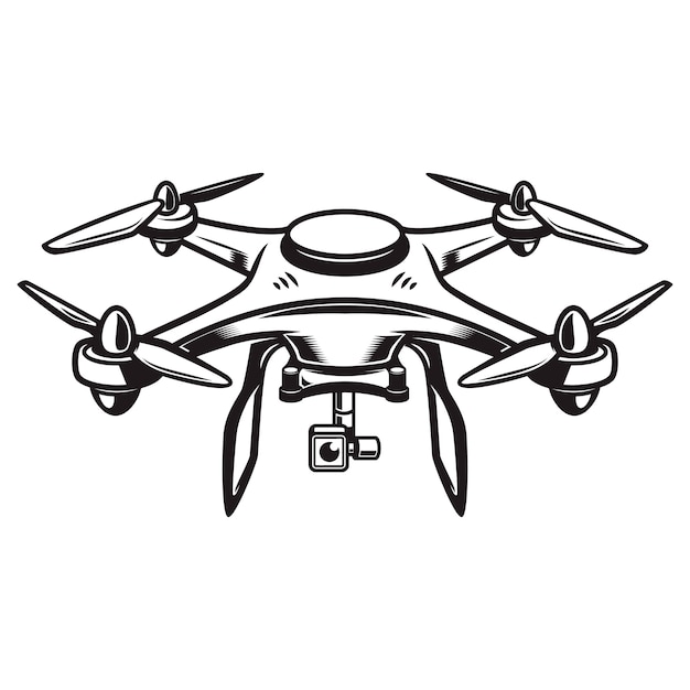 白い背景のドローンイラスト Quadcopterアイコン ロゴ ラベル エンブレム 記号の要素 図 プレミアムベクター