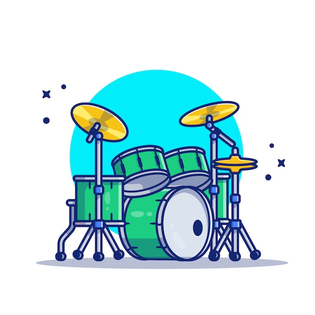 ドラムセット音楽漫画アイコンイラスト 音楽楽器アイコンコンセプト分離プレミアム フラット漫画スタイル プレミアムベクター