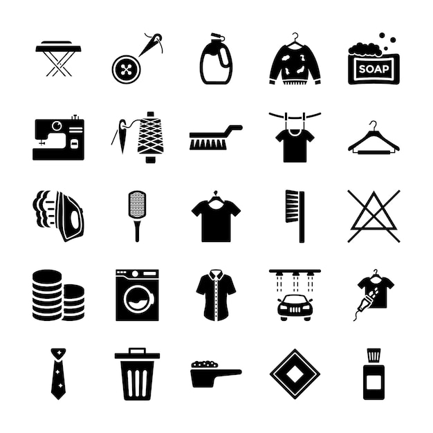 Dry cleaning solid icons pack | Premium Vector