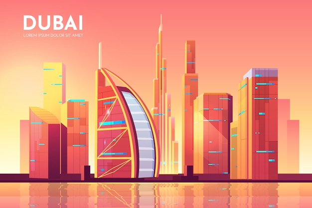 Free Vector | Dubai, Uae Cityscape Architecture Illustration.