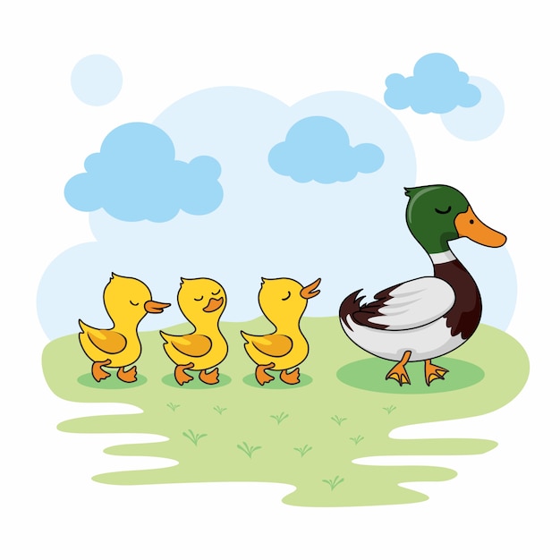 Premium Vector | Duck family cartoon animals