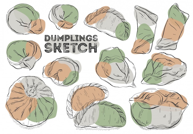 Premium Vector | Dumplings sketch set. hand drawing cuisine. all