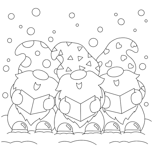 Premium Vector The Dwarfs Are Singing Christmas Carols Coloring Book Page For Kids