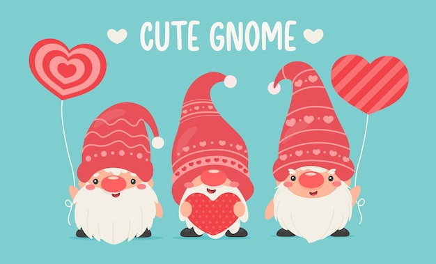 Download Premium Vector Dwarfs Or Gnomes Hold Pink Heart Balloons
