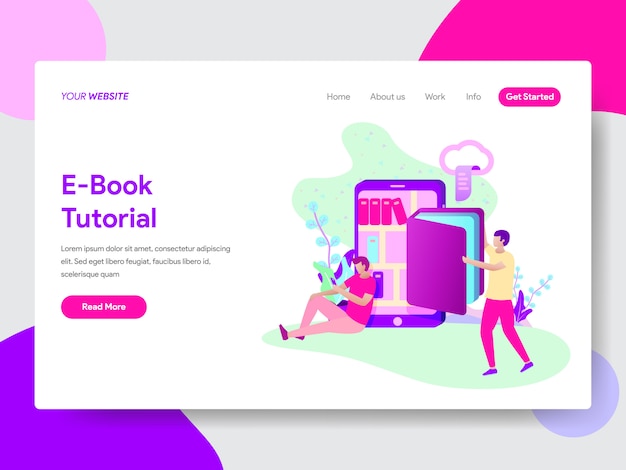 E-book tutorial illustration for web pages Premium Vector