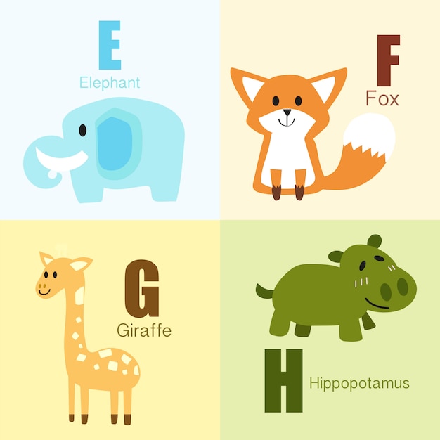 E to h animals alphabet illustration collection. Vector | Premium Download