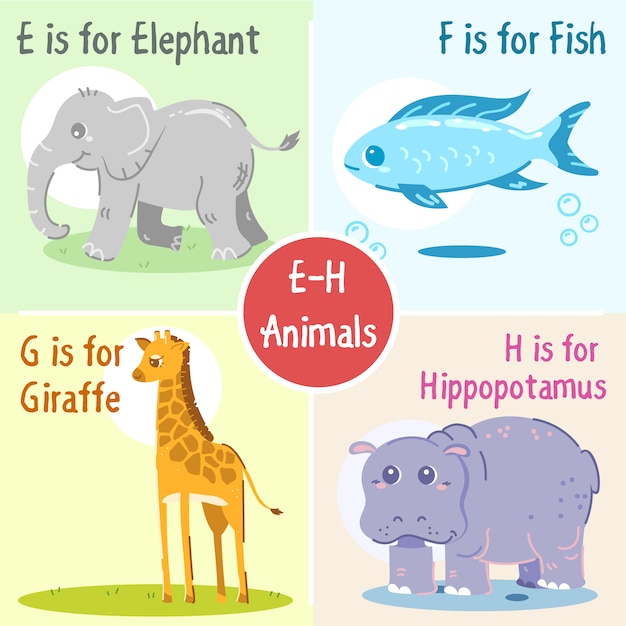 Free Vector | E to h animals collection