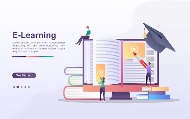 E learning concept with people character Premium Vector