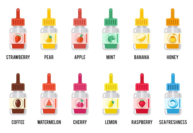 free-vector-e-liquid-flavors-vaping-juice-or-vape-juice-signs-set