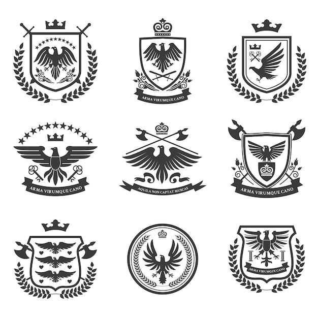 Eagle emblems icon set black
