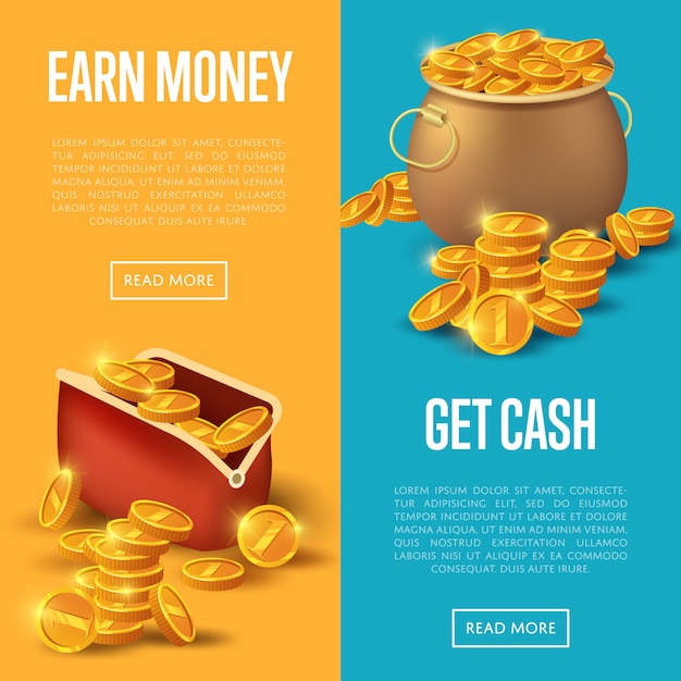 Premium Vector | Earn money and get cash banner web set