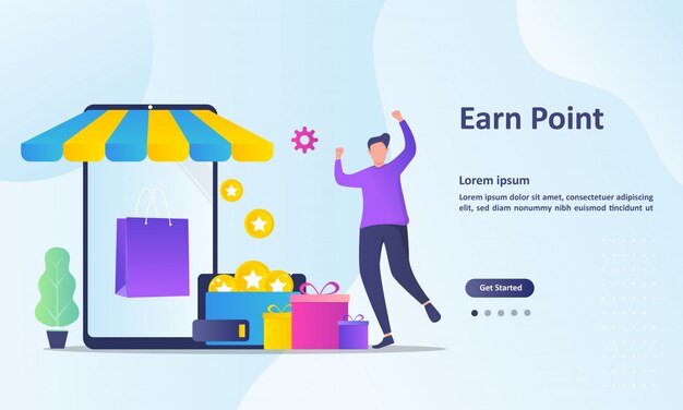 Earn point landing page template Premium Vector