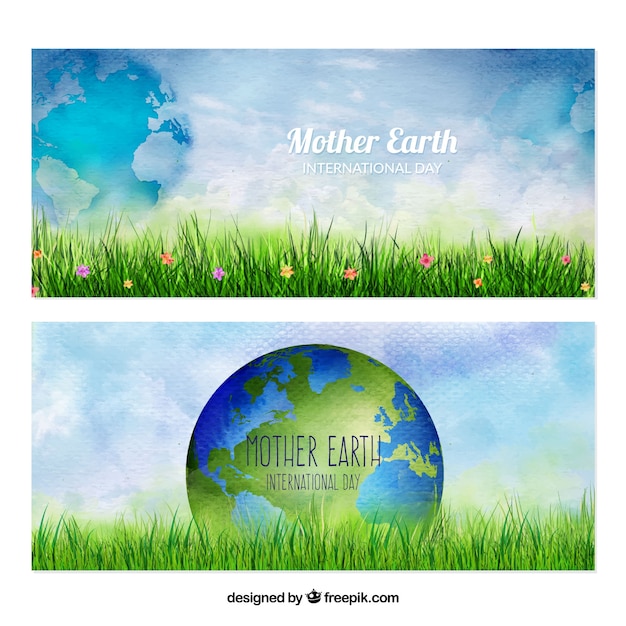 Earth day watercolor banners