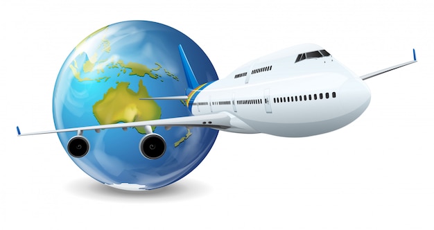 Premium Vector | Earth globe and airplane