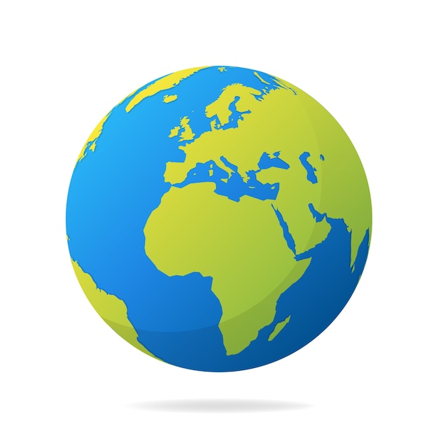 緑の大陸を持つ地球 現代の世界地図のコンセプト 世界地図のリアルな青いボールのイラスト プレミアムベクター