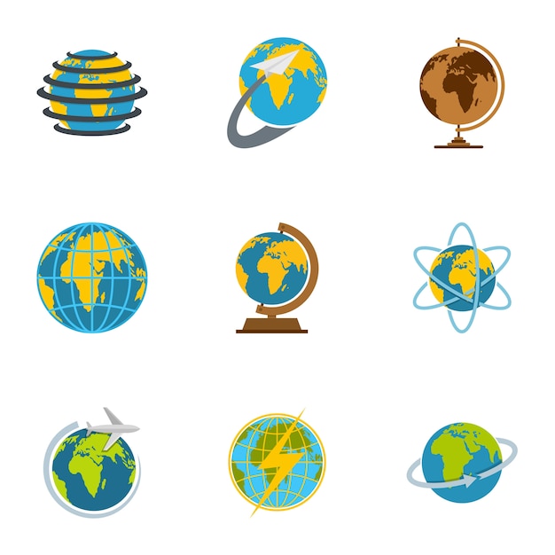 Earth icons set, flat style Vector | Premium Download