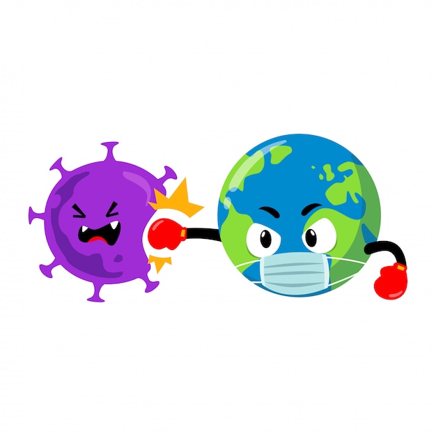 コロナウイルスに対する地球のマスコットキャラクター プレミアムベクター