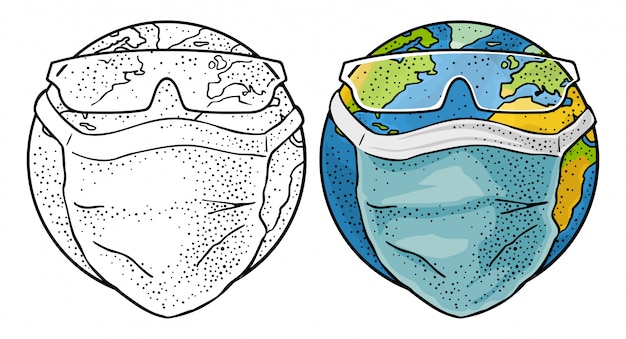 Premium Vector Earth Planet Dressed Medical Face Mask And Glasses Vintage Engraving