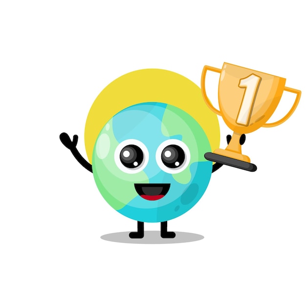 Premium Vector | Earth trophy cute character mascot