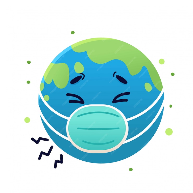 Premium Vector | Earth with face mask anti virus, character cartoon ...