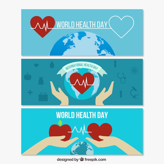 Earth with hearts World Health Day\
banners