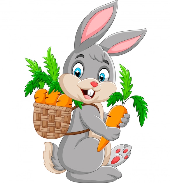 Easter bunny carrying basket full of carrots | Premium Vector