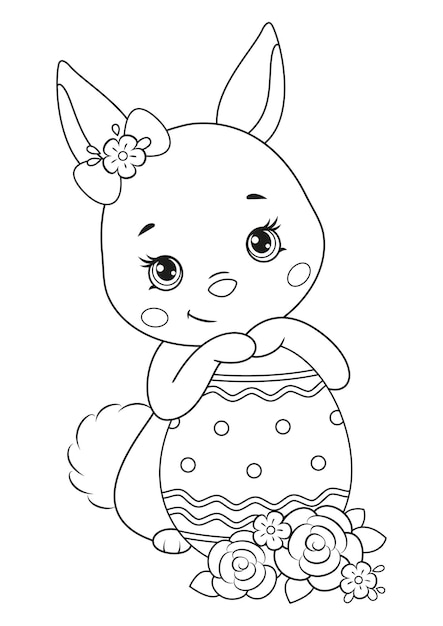 Premium Vector Easter Bunny With Egg Coloring Page