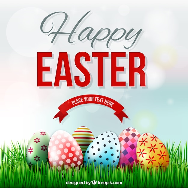 Download Free Vector | Easter card with decorated eggs on the grass