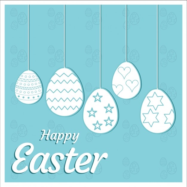Easter card with white hanging eggs
