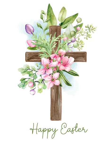Premium Vector Easter Christian Cross With Floral Elementsv