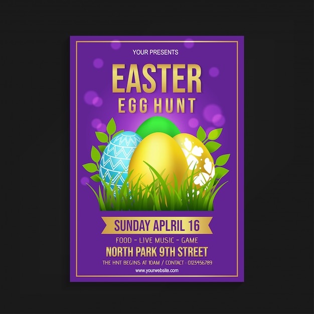 Easter egg hunt flyer template Premium Vector