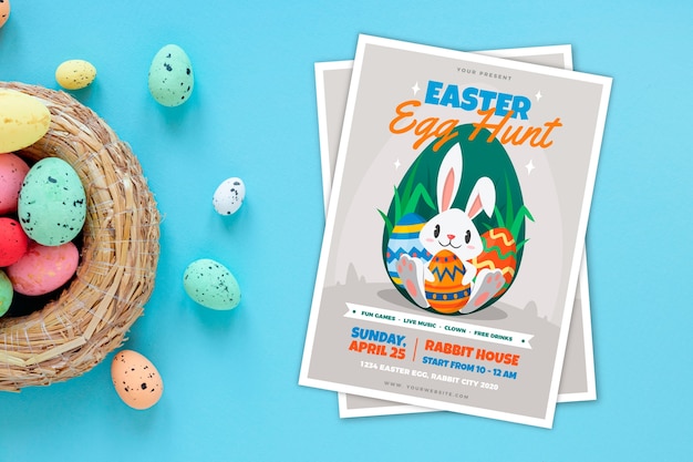 Easter Egg Hunt Party Poster With Basket Free Vector