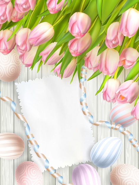 Download Easter egg, tulips and empty vintage card. | Premium Vector