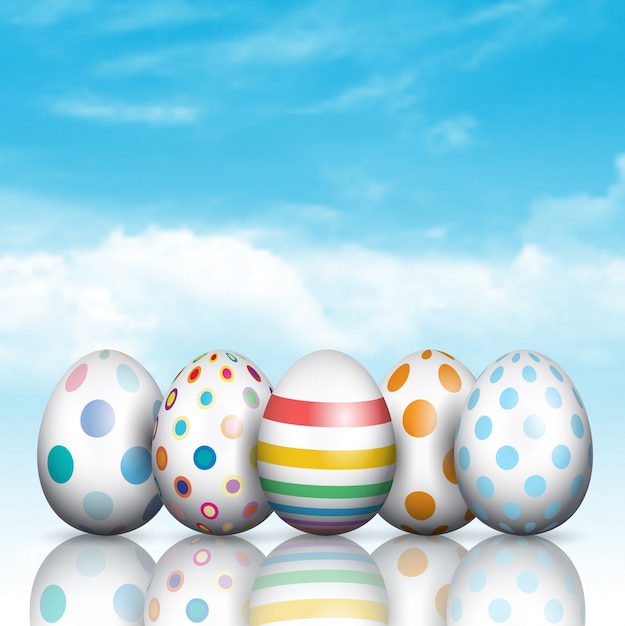Easter eggs on a blue sky background