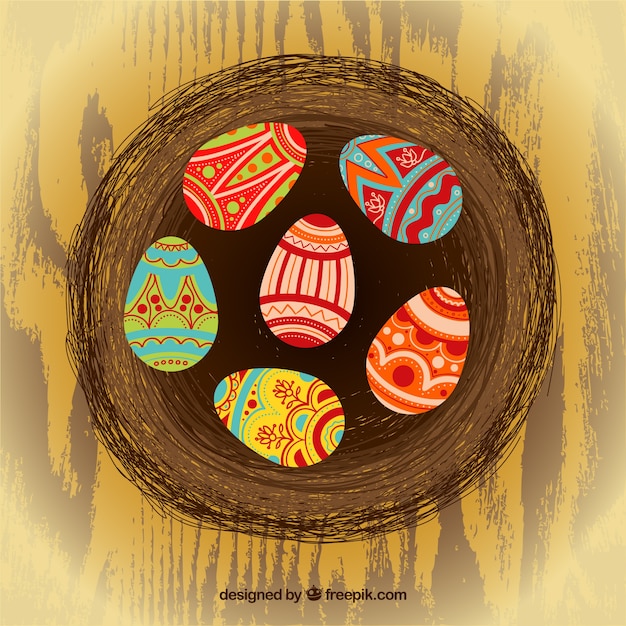 Easter eggs on abstract nest