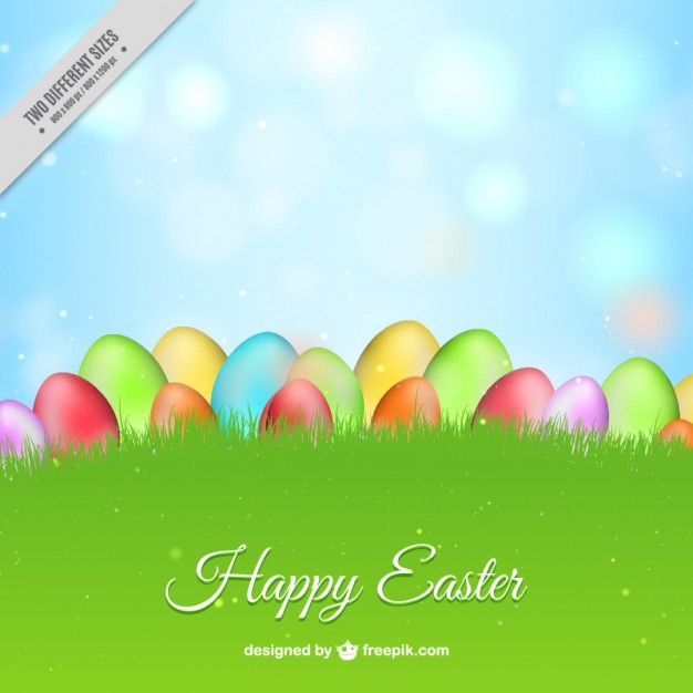 Easter eggs on the grass background