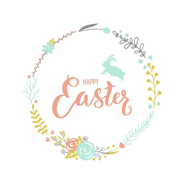 Premium Vector | Easter floral wreath