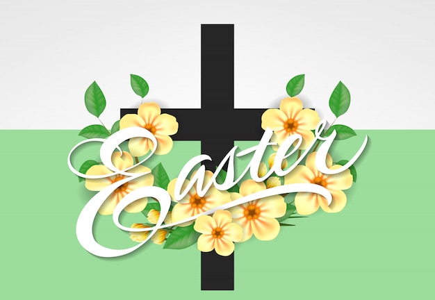 Premium Vector | Easter lettering. easter greeting card with flowers ...