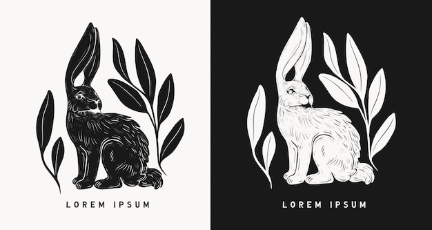 Download Premium Vector | Easter rabbit isolated in linocut style ...