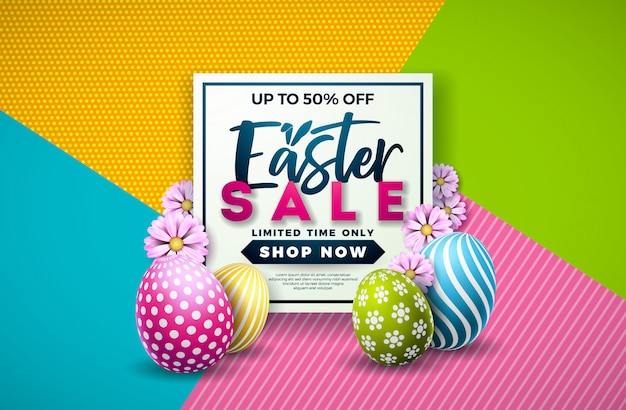 Premium Vector | Easter sale illustration with egg and spring flower