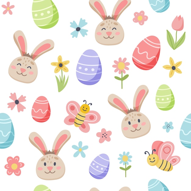 Premium Vector | Easter spring pattern with cute bunny and decorated ...