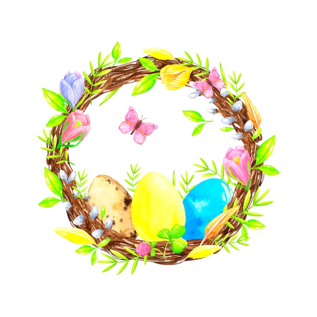 Download Easter wreath with eggs | Premium Vector