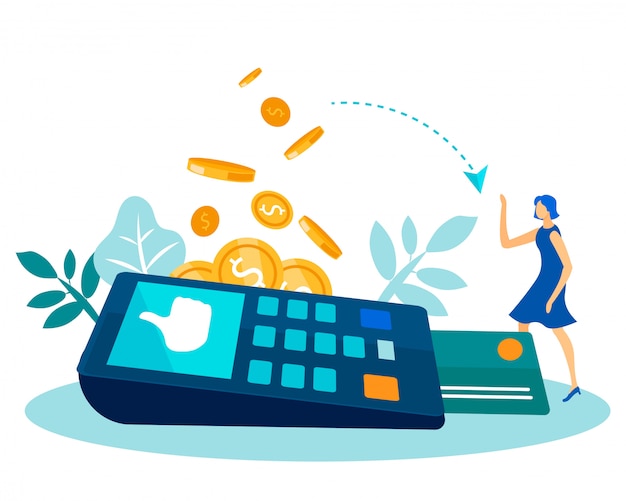 Easy payment via pos terminal metaphor cartoon Premium Vector