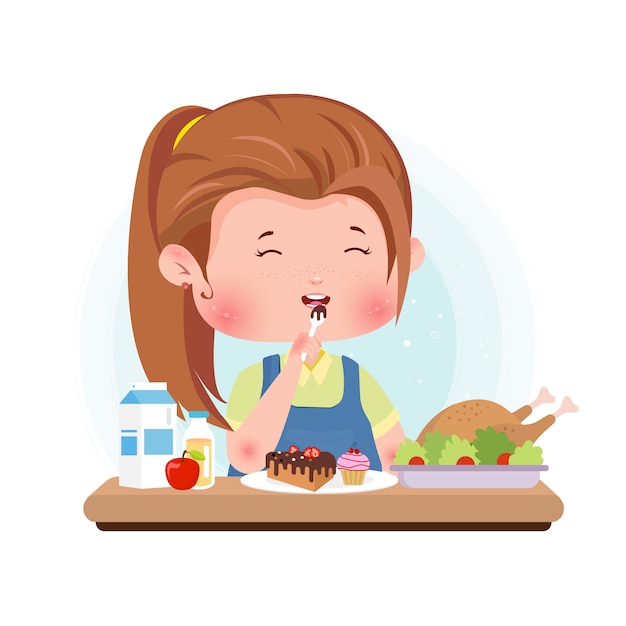 Premium Vector | Eating dessert cute character concept illustration ...