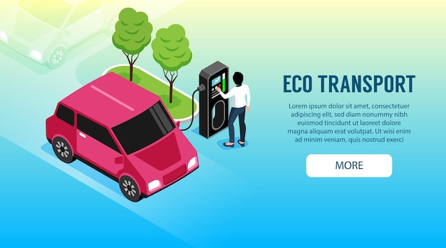電気自動車のイラストを充電する女性とのエコ輸送 無料のベクター