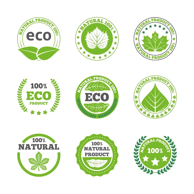 Set di icone di etichette di foglie ecologiche Vettore gratuito
