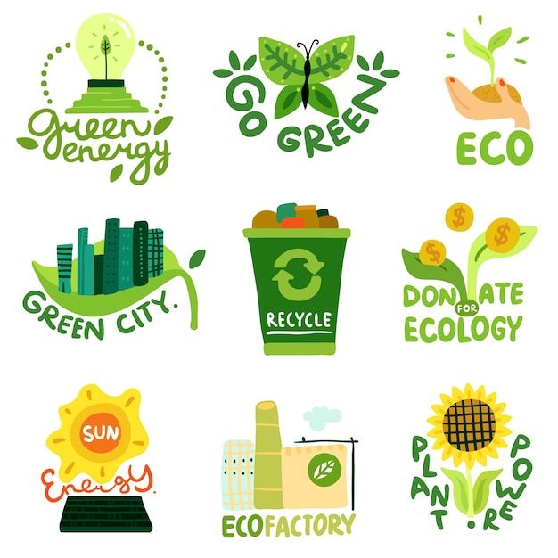 Free Vector | Ecological restoration flat emblems sun energy eco ...