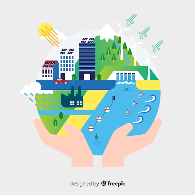 Ecology concept background flat design Free Vector