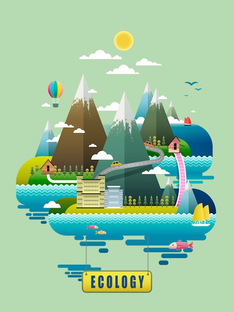 Premium Vector | Ecology concept , environmental elements with mountains